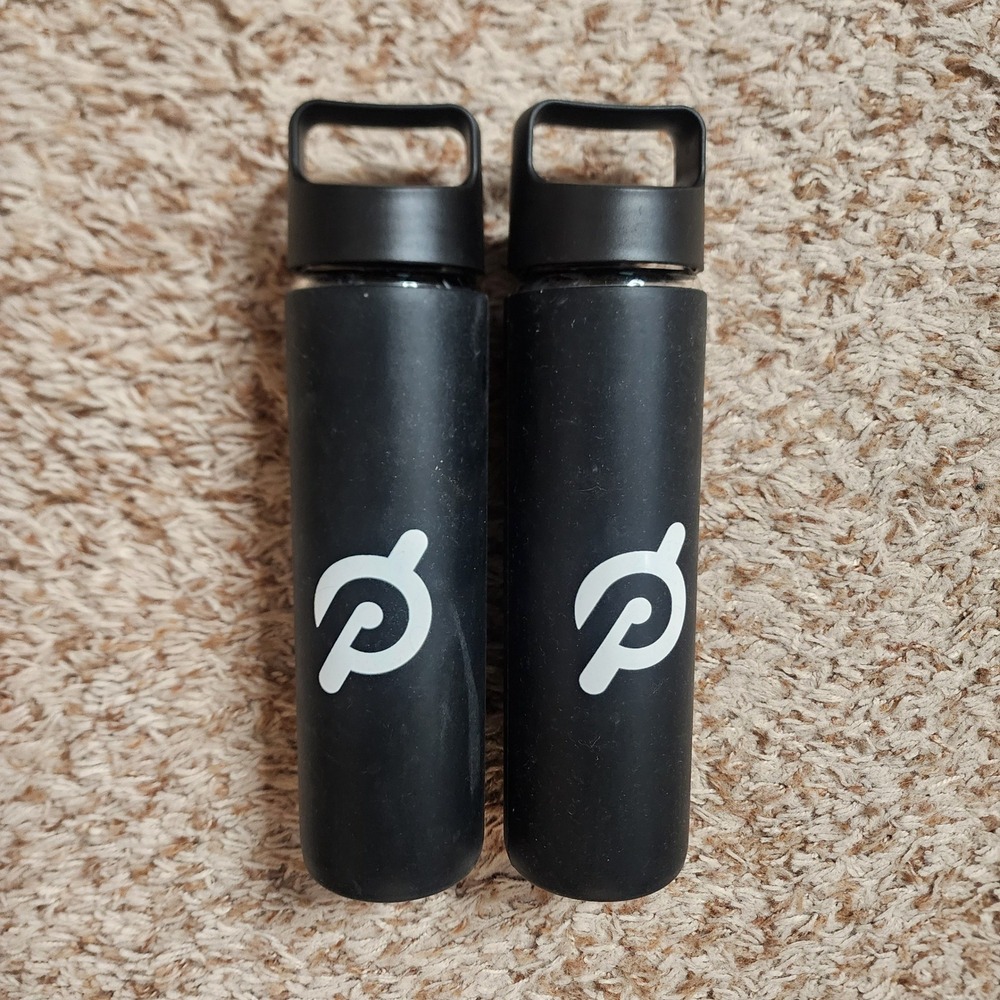 Peloton Glass Water Bottle Black Silicone Sleeve Set of 2 Logo